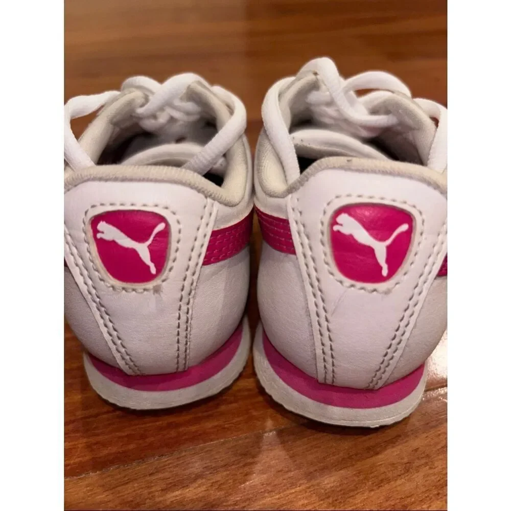 Puma Kids White and Hot Pink Roma Sneakers size 11.5